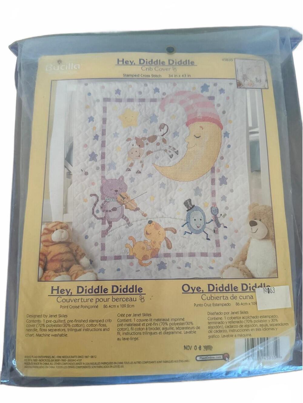Bucilla Hey, Diddle Diddle Pre-Quilted Stamped Crib Cover Cross Stitch Kit